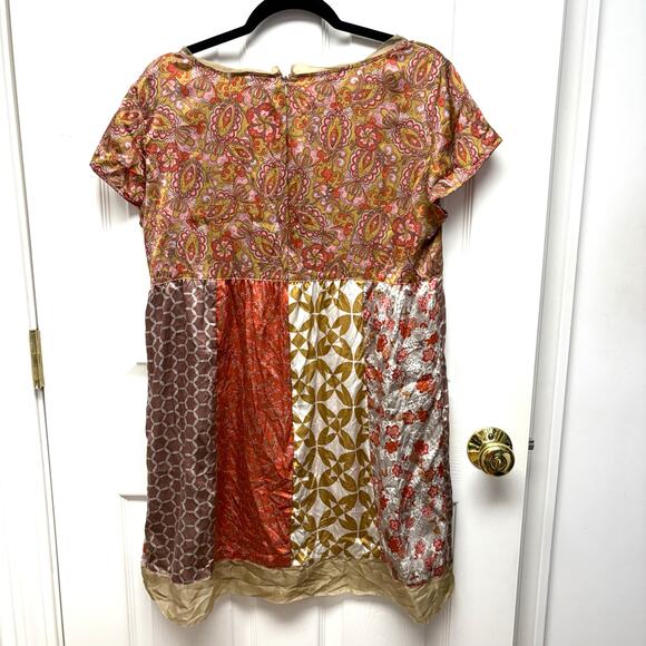 Garnet Hill Silk Dress, Boho Empire Waist, Patchwork Baby Doll Size L - Picture 2 of 7